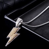 滿鑽雙層閃電項鍊潮男個性吊墜朋克嘻哈配飾長款毛衣鏈女