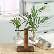 Hydroponics Plants Glass Planter Bulb Vase Terrarium Kit With Retro Solid Wooden Stand Desktop Plant Home Garden Office Wedding Decor