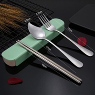 (3 Pcs) Travel Portable Stainless Steel Tableware Utensil Set Cutlery Set Spoon Chopsticks Fork Set Sudu (Type 2)