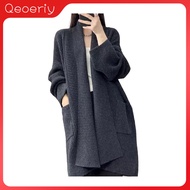 Qeoeriy เสื้อโค้ทเสื้อกันหนาวสตรีแจ็คเก็ต Sweter Saku ขนาดใหญ่เสื้อโค้ทคาร์ดิแกนถักมีกระเป๋าเสื้อโค้