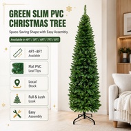 Slim Green Christmas Tree 4FT 5FT 6FT 7FT 8FT PVC Artificial Tree Home Office Shop Holiday Decor Q