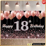 18th Birthday Banner Backdrop, Happy 18th Birthday Decorations For Boys Girls, Black Silver 18 Year 