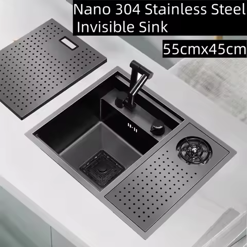 55CMX45CM Kitchen Sink Nano 304 Stainless Steel Vegetable Wash Basin Single Sink Wash Basin Sink Adj