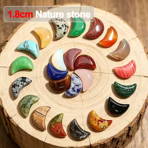 FS6-1 26Pcs Natural Stone Crescent Moon 18mm, Polished Crystal Moon Figurine No Hole for Desk Decor 