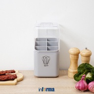 Informa Appetite Bear Plastic Cutlery Holder with Square Cover - Grey Spoon Rack Organizer Cutlery H