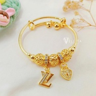 [VJ]Bangle “Zircon Dangle Charms/Beads” Adult/Kids Adjustable Bangle 999.9 Bangkok Gold Plated{Gelan