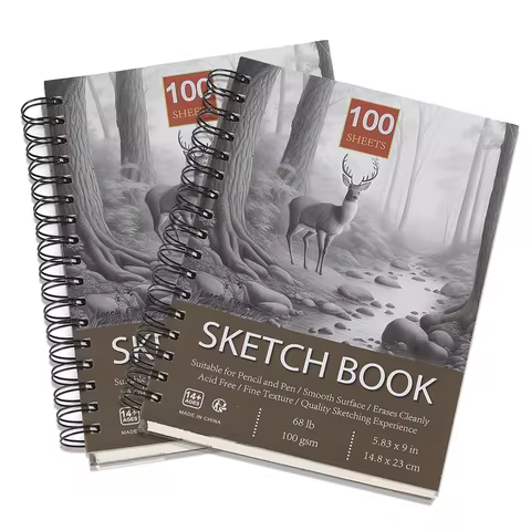 2pc Sketchbook Pad 14.8x23cm,(100 Sheets Each), 68lb/100gsm Spiral Bound - Sketching, Drawing Pad, A