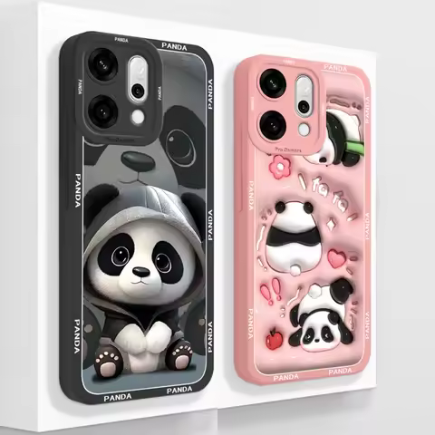 Case For Oppo Reno 14 Pro 5G Cute Panda Full Coverage Funda Soft Liquid Silicone Phone Protector For