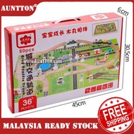 🔥Ready Stock🔥 Auntton Big Wooden Toys Toy Train Set With Train Vehicles Track 80 pcs Perfect Birthday Gift