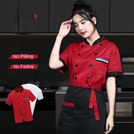 Ready Stock Chef uniform short-sleeved chef costume set for girl women chef uniform men's jacket Che