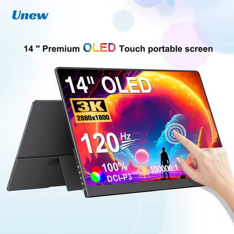 Unew 14" OLED Touch Portable Monitor 3K 120Hz USB-C Mini HDMI 10-Point Touchscreen Gaming Display fo