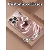 1pc Customized Text & Pink Tech-Inspired Apple Design Tempered Glass Phone Case, Compatible With IPh