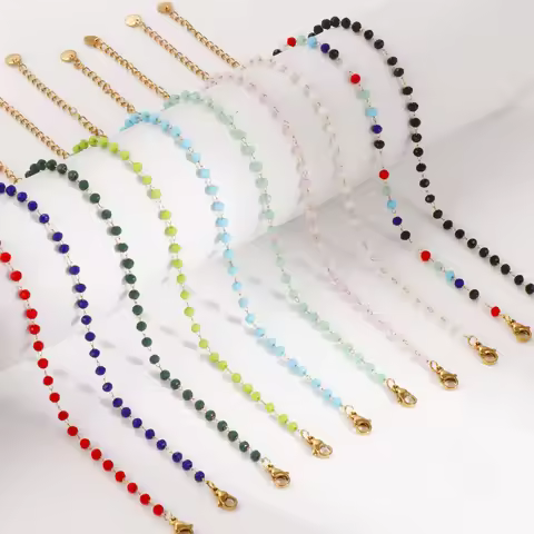 1 Piece Stylish 18K Gold Plated 304 Stainless Steel & Glass Beaded Chain Anklet For Women Summer Bea