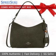 Coach Handbag In Gift Box Fringe-trimmed LAUREL shoulder bag QB/Army green# CV973
