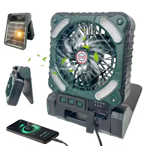 3-in-1 Solar Charging Fan with LED Light & Power Bank, 4 Speed Wind 3 Light Modes, Portable Recharge