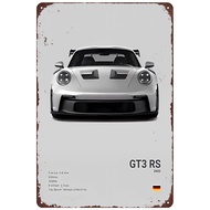 Rastar | HD Metal Tin Sign - 2022 Porsche 911 GT3 RS Minimalist Spec Poster Wall Decor for Garage Ma