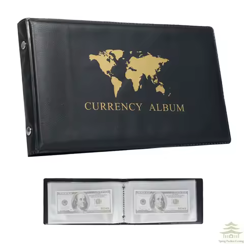 40 Pockets Banknote Currency Collecting Album 20 Sheets Clear Dollar Bill Holders World Money PU Lea