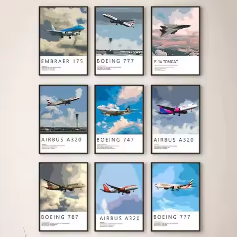 Famous Military Air Force Boeing-737 Airbus-A380 Aircraft Aviation Poster Wall Art Pictures Home Bed