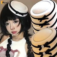 Vintage Hepburn Style Bowknot Decor Top Hat - Elegant Woolen Flat Tops Mesh Lace Cap - Sweet Wedding