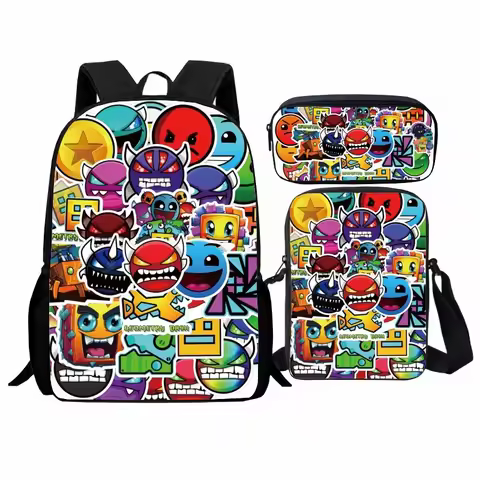 Geometry Dash Student Backpack 3-Piece Set, Geometry Dash Backpack, Shoulder Bag, Pen Bag