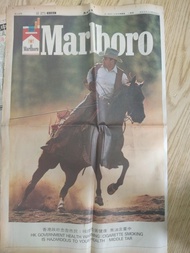 22 x 15吋 1990年12月17日 “ 萬寶路香煙廣告” Marlboro 報紙廣告已絕版20多年!    何況是海報式全版共半大張， 是 拍攝角度最靚的西部牛仔昂馬奔跑。 附送另一張同一日子共