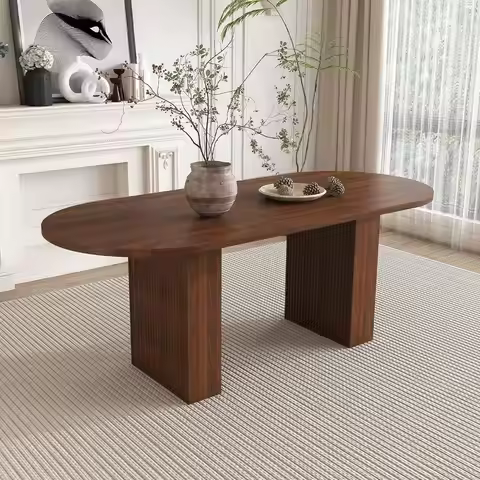 63 White Oval Dining Table for 4-6, Walnut Veneer & Dual Pedestal, Ideal for Small Spaces