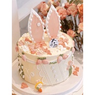 Bunny Baby One Year Old Cake Decoration Ornaments Pearl Bunny Ears Beautiful Bunny Ears Dessert Card