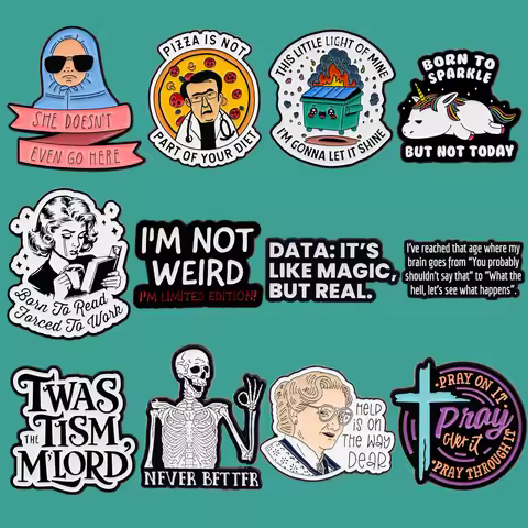 Instant Noodles Good Vibes Quotations Enamel Pin Skull Lapel Pins for Backpacks Clothes Metal Badges