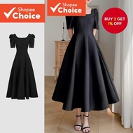 B131-MAY25-A-1-Square-necked belted A-line dress-DRB131PBD1084  B131-MAY25-A-1-Gaun A-line leher per