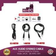 AUX AUDIO STEREO CABLE, 3.5mm Male to 3.5mm Male JACK, 28 AWG 30V