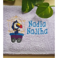 Tuala Mandi Sulam Kartun Xclusive Dengan Nama (Embroidered Cartoon Towel With Personalized Name)