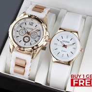 jam tangan wanita GUESS Tali rubber Putih Date aktif Buy 1 Get 1 .