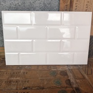 25x40 GLOSSY BRICK BEVEL WHITE wall tiles - BLACK GREY MARBLE PATTERN RAISED