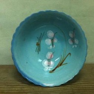 WH10060【四十八號老倉庫】全新 早期 台灣 藍釉 手繪 胭脂紅 花 碗 小碗公 17.7cm【懷舊擺飾拍片道具】