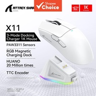 Attack Shark X11 Tri-Mode Gaming Mouse PAW3395 High Precision RGB Charging Base  Tetikus Permainan T