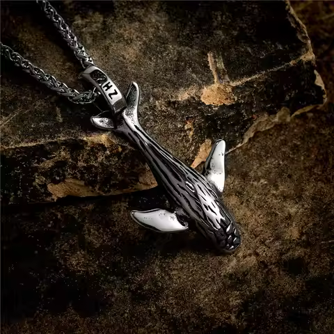 MKENDN Ocean Style Vintage Stainless Steel 52HZ Whale Pendant Link Chain Necklace For Men Women Love