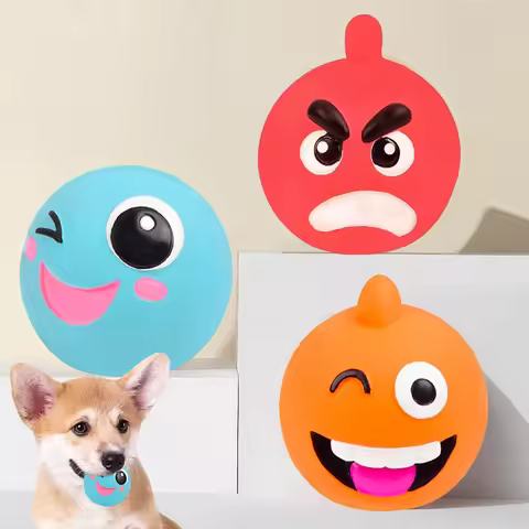 3PCS Latex Emoji Ball Dog Toys: Squeaky Chew Toys with Funny Faces for Small Dogs & Puppy - Teething