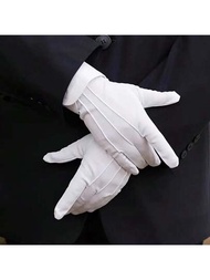1對白色三根肋骨禮儀手套,增厚防滑駕駛手套,吸汗透氣禮儀白手套,遊行手套,交通安全勤務手套,派對裝扮手套
