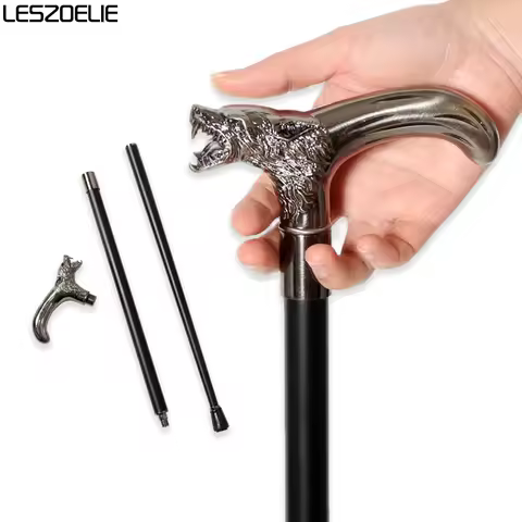 4 Colors Vintage Wolf Head Metal Handle Walking Cane Decorative Gentleman Stick for Men & Women Dail