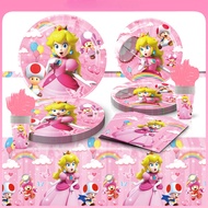 Peach Princess Birthday Decoration Pink Girl Mario Party Supplies Balloon Paper Plate Cup Gift