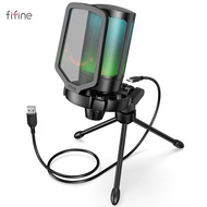 FIFINE A6V RGB USB Microphone for Gaming and Streaming with Pop Filter Shock Mount&amp;Gain knob,Condenser Mic for Laptop/Computer,PC,Mac,PS4,PS5,Podcasts,Twitch,YouTube