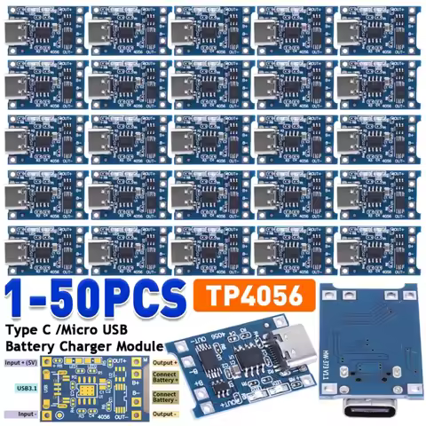 TP4056 Type C Micro USB Lithium Battery Charger Module 2.5V/3A Battery Charger Panel Board Charger P