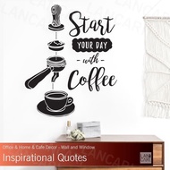 Sticker Cutting Start Coffee glass wall Quotes Cafe Coffee Sticker Cafe decoration unique Coffee the