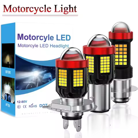 1PC H6 BA20D Motorcycle Front LED Spotlight H4 P15D Moto Lens Headlight White Yellow Lamp Bulb Motob