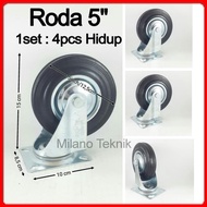 Roda Troli 5 inci isi  1 set ( 4 pcs Hidup semua) Roda Karet 5 inchi etalase 5 inch Troli