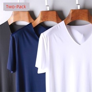 t shirt baju lelaki tshirt lelaki T-shirt lengan pendek lelaki V-neck warna pepejal ramping warna pe