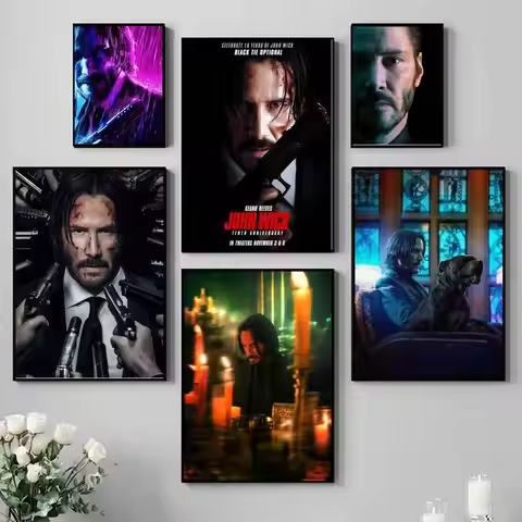 J-John Wick Poster Self-adhesive Art Waterproof Paper Sticker Coffee House Bar Room Wall Decor