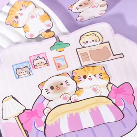 Training Game Montessori Magnetic Quiet book Paper Handmade Cat Sticker Book 3D Hand Ledger DIY Busy