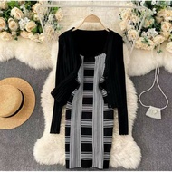 Korean Knit Cardigan Set Women Sweater Wanita Cardigan Sweater Women Hoodies Set OL Set Office Dress