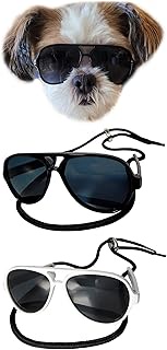 G029 Dog Cat Pet Aviator Pilot Sunglasses Glasses for Small Breeds up to 15lbs (2-Pack Black + White